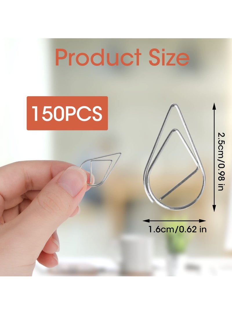 SYOSI Metal Paper Clips, 150 Count Silver Waterdrop Shaped Paperclips, Bookmarks, Elegant Home Office Supplies for Books, Photos, Posters, Notes, Memos, 15 x 25 mm - Image 2