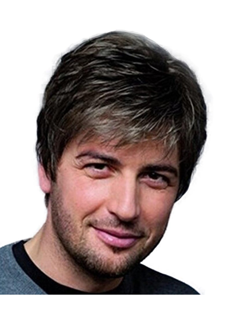 Royalfirst Mens Short Straight Heat Resistant Synthetic Hair Wigs Natural Looking Wig 