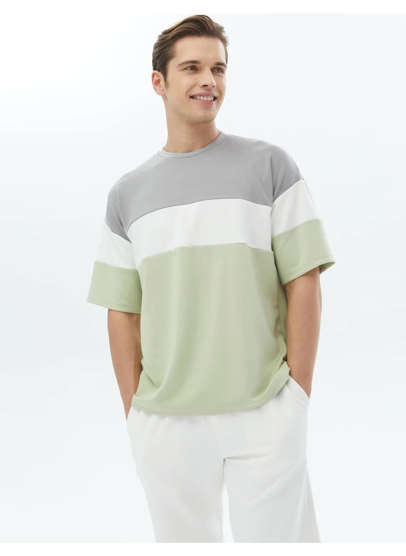 Kip Light Green Striped Crew Neck T-Shirt