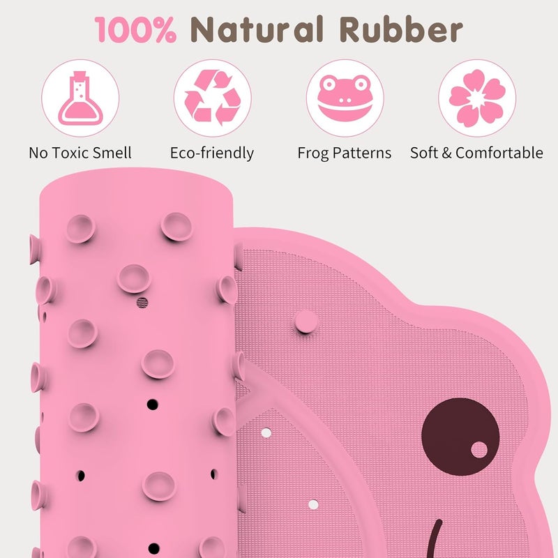 JOYCANO Bathtub Mat Non Slip, Shower Mat for Kids with Natural Rubber no Plastic Smells, Baby Bath Mat for Tub Non Slip with Strong Suction Cups, 30"x18", PVC-Free, Safe Comfortable Fun for Kids, Pink - Image 2