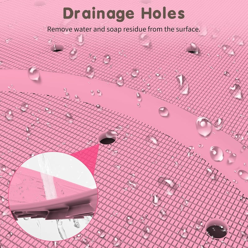 JOYCANO Bathtub Mat Non Slip, Shower Mat for Kids with Natural Rubber no Plastic Smells, Baby Bath Mat for Tub Non Slip with Strong Suction Cups, 30"x18", PVC-Free, Safe Comfortable Fun for Kids, Pink - Image 5