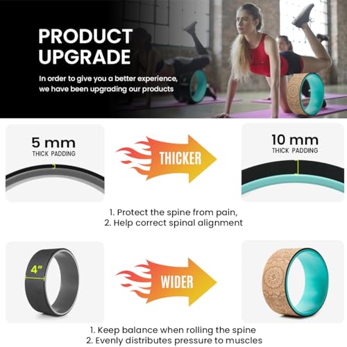 FARINOK Yoga Wheel Set, Upgraded Back Wheels for Pain Relief & Stretching, Strongest Back Roller for Deep Tissue Massage, Improving Yoga Poses Backbend (CORK) - Image 2