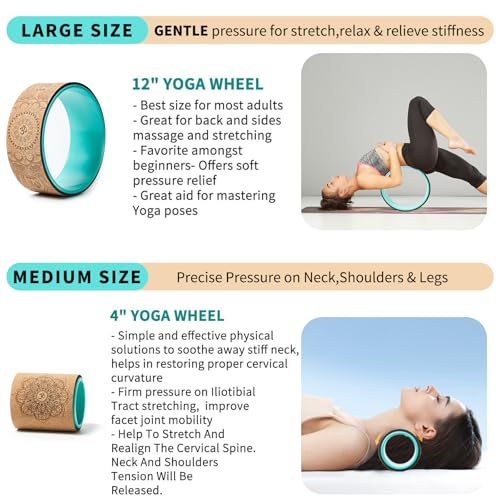 FARINOK Yoga Wheel Set, Upgraded Back Wheels for Pain Relief & Stretching, Strongest Back Roller for Deep Tissue Massage, Improving Yoga Poses Backbend (CORK) - Image 5