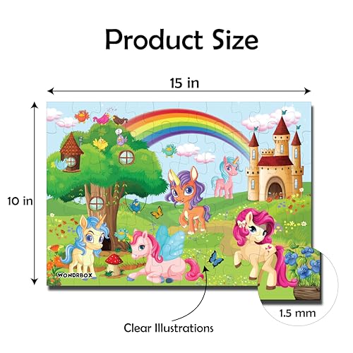 WONDRBOX Jigsaw Puzzle for Kids for Age 5 6 7 Years Boys and Girls | 60 Pieces | Size 15X10 Inches (Unicorn Puzzle) - Image 2