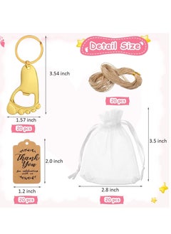 Y&D 20 Pieces Footprint Keychain Bottle Opener Baby Shower Favors for Guest Souvenirs Supplies and Decorations with Organza Bags Tags Rope (Gold)  - Image 2