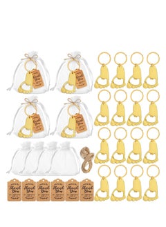 Y&D 20 Pieces Footprint Keychain Bottle Opener Baby Shower Favors for Guest Souvenirs Supplies and Decorations with Organza Bags Tags Rope (Gold)  - Image 1