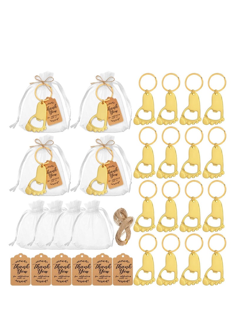 Y&D 20 Pieces Footprint Keychain Bottle Opener Baby Shower Favors for Guest Souvenirs Supplies and Decorations with Organza Bags Tags Rope (Gold)  - Image 1