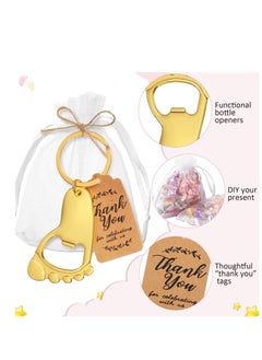 Y&D 20 Pieces Footprint Keychain Bottle Opener Baby Shower Favors for Guest Souvenirs Supplies and Decorations with Organza Bags Tags Rope (Gold)  - Image 3