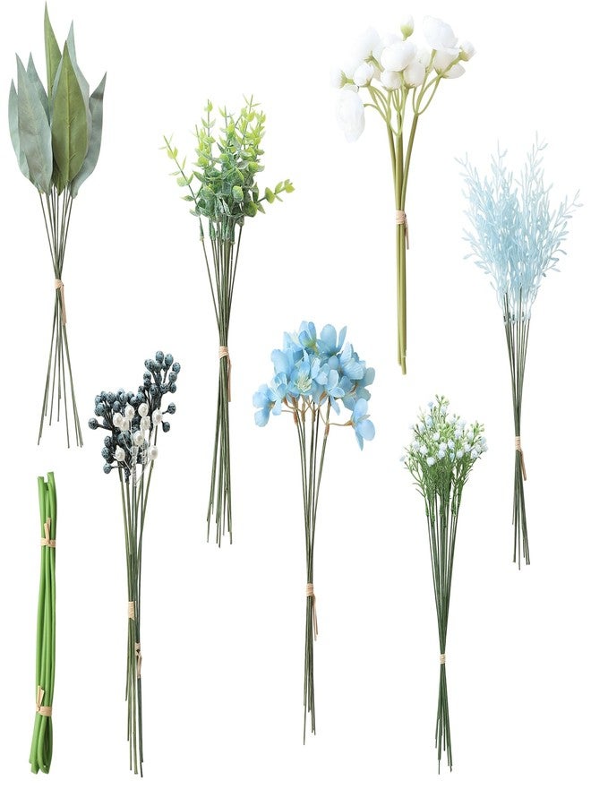 Floroom Artificial Greenery Stems Box Set, 59pcs with 7 Kinds of Faux Flowers Picks for DIY Bridal Bouquets Wedding Floral Arrangement Table Centerpieces, Blue & White - Image 1