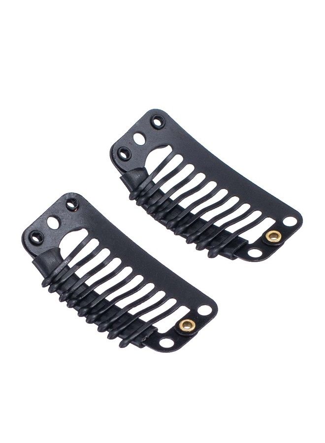 SWACC 100 Pcs U Shape Metailic Snap Clips ins for Hair Extension Hairpiece DIY Snap-Comb Wig Clips with Rubber (Black, 9-Teeth 6 Holes) - Image 4