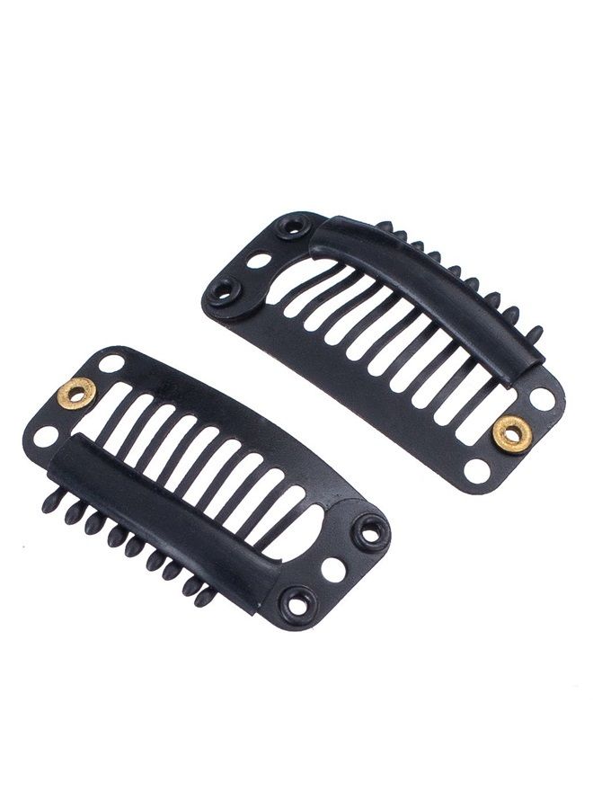 SWACC 100 Pcs U Shape Metailic Snap Clips ins for Hair Extension Hairpiece DIY Snap-Comb Wig Clips with Rubber (Black, 9-Teeth 6 Holes) - Image 2