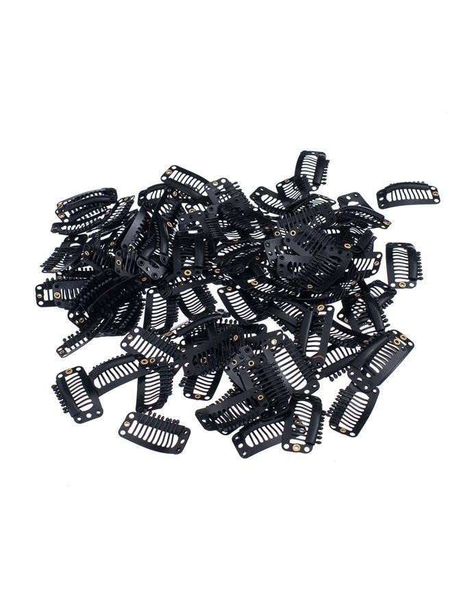 SWACC 100 Pcs U Shape Metailic Snap Clips ins for Hair Extension Hairpiece DIY Snap-Comb Wig Clips with Rubber (Black, 9-Teeth 6 Holes) - Image 3