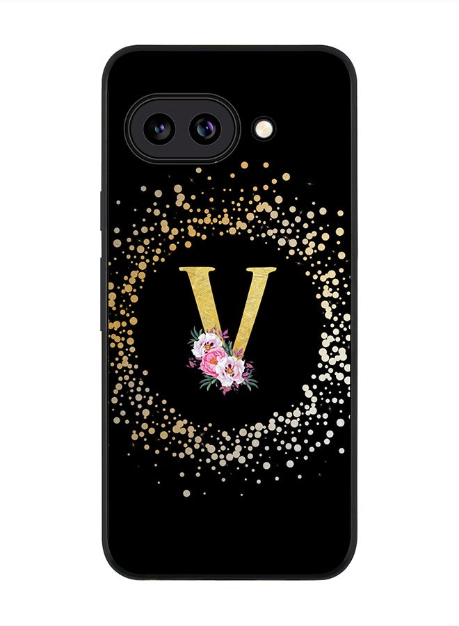 Stylizedd For Google Pixel 9a Case,Slim fit Camera Protection, Shockproof Thin Phone cover  - Custom Monogram Floral - V ( Black )