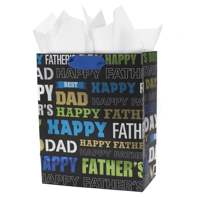 Hallmark 9 Medium Fathers Day Gift Bag with Tissue Paper Black Green Blue Gold Best Dad Happy Fathers Day - Image 3