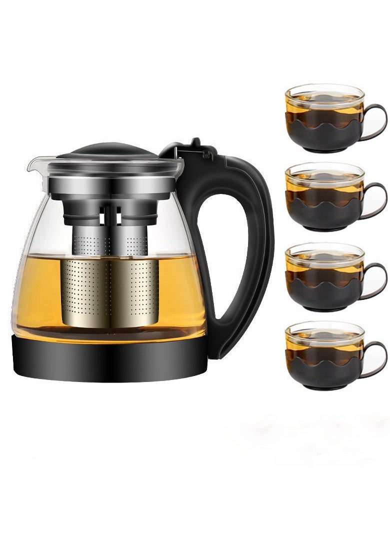 XiuWoo Tea Pot Set (With 4 Lotus Cups) Transparent/Black 2000ml  - Image 1