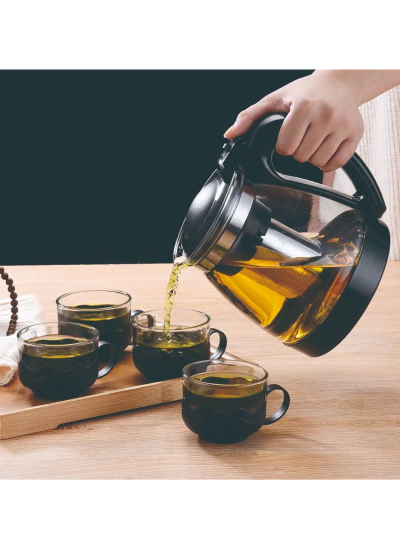 XiuWoo Tea Pot Set (With 4 Lotus Cups) Transparent/Black 2000ml  - Image 3