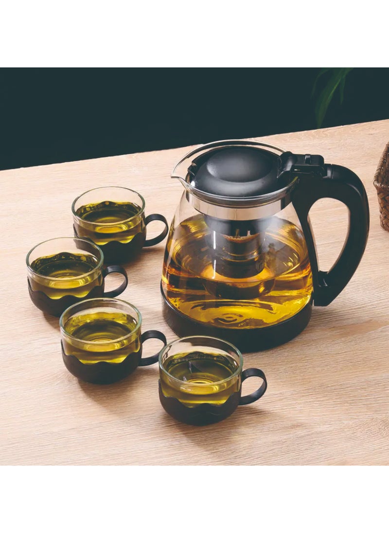 XiuWoo Tea Pot Set (With 4 Lotus Cups) Transparent/Black 2000ml  - Image 5