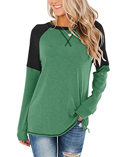 Bingerlily Women's Casual Long Sleeve Tunic Tops Crew Neck Color Block Blouses (X-Large, Grass Green) - Image 5
