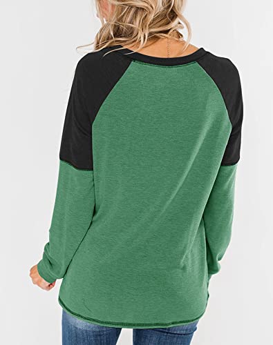 Bingerlily Women's Casual Long Sleeve Tunic Tops Crew Neck Color Block Blouses (X-Large, Grass Green) - Image 3