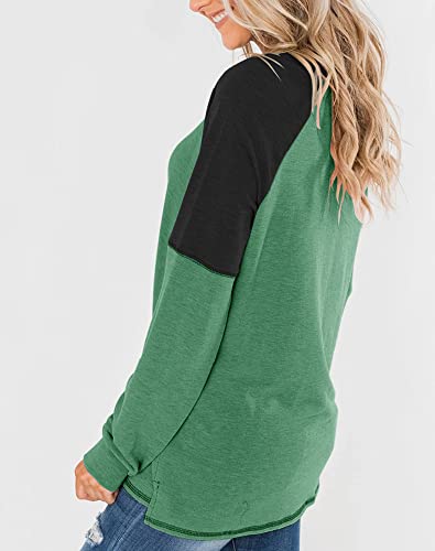 Bingerlily Women's Casual Long Sleeve Tunic Tops Crew Neck Color Block Blouses (X-Large, Grass Green) - Image 2