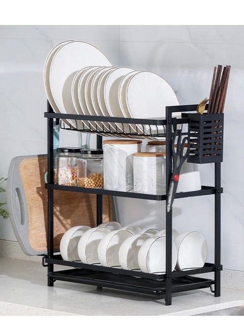 Three-tier dish drying rack
