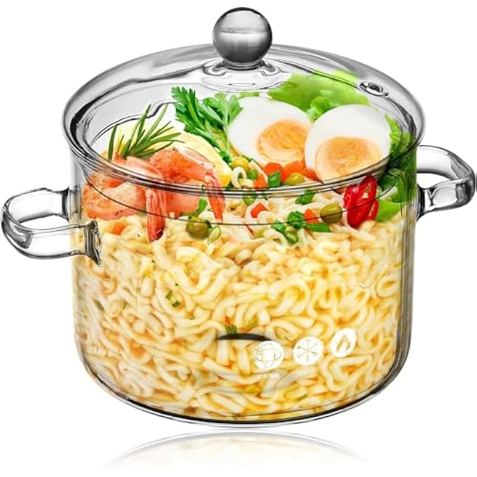 YLmeet Oven Glass Pot With Lid Large Capacity Cooking Pot Transparent Pot With Handle Stovetop Stock Pot Borosilicate Glass Cookware Dishwasher Safe Pots And Pans 1900Ml - Image 1