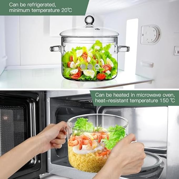 YLmeet Oven Glass Pot With Lid Large Capacity Cooking Pot Transparent Pot With Handle Stovetop Stock Pot Borosilicate Glass Cookware Dishwasher Safe Pots And Pans 1900Ml - Image 5