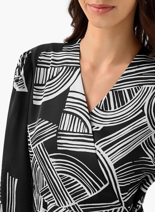 Iconic Regular Fit Wrap Top with Geometric Print - Image 4