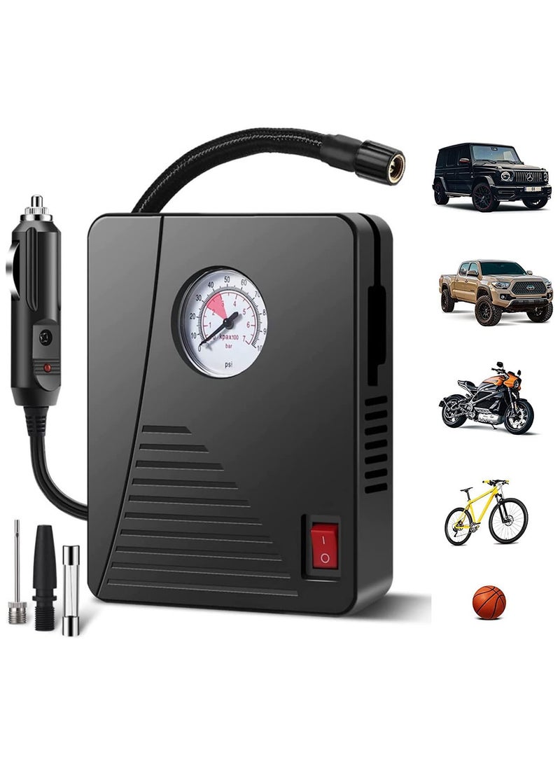 Air Compressor Tire Inflator, Portable DC 12V 100PSI Auto Air Pump, Classic Pressure Gauge and Emergency LED Light, Car Tire, Bicycle, Basketball and Other Inflatables - Image 1