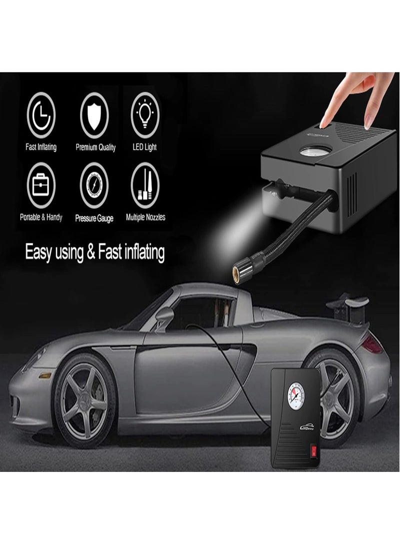 Air Compressor Tire Inflator, Portable DC 12V 100PSI Auto Air Pump, Classic Pressure Gauge and Emergency LED Light, Car Tire, Bicycle, Basketball and Other Inflatables - Image 4