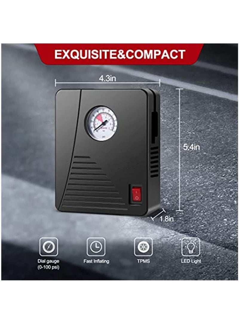 Air Compressor Tire Inflator, Portable DC 12V 100PSI Auto Air Pump, Classic Pressure Gauge and Emergency LED Light, Car Tire, Bicycle, Basketball and Other Inflatables - Image 3