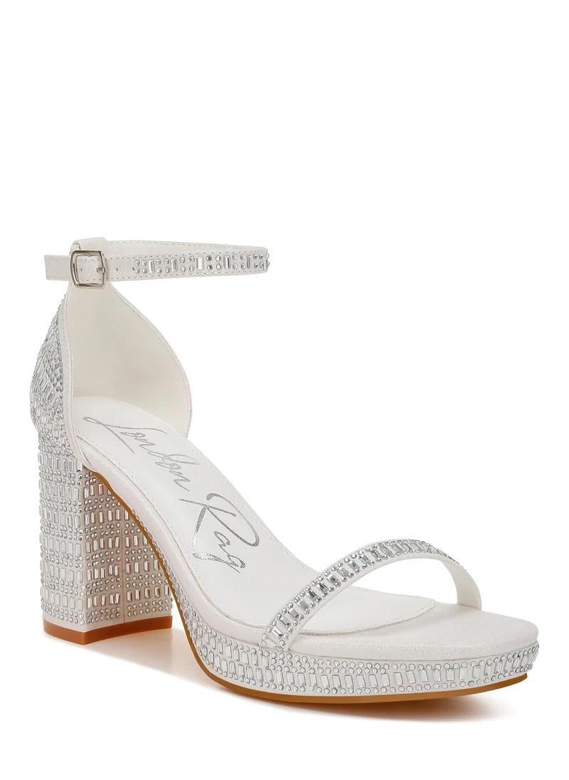 London Rag Rhinestones Embellished Block Sandals in White