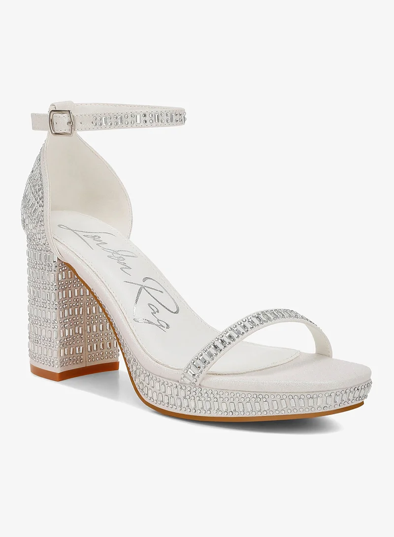 London Rag Rhinestones Embellished Block Sandals in White
