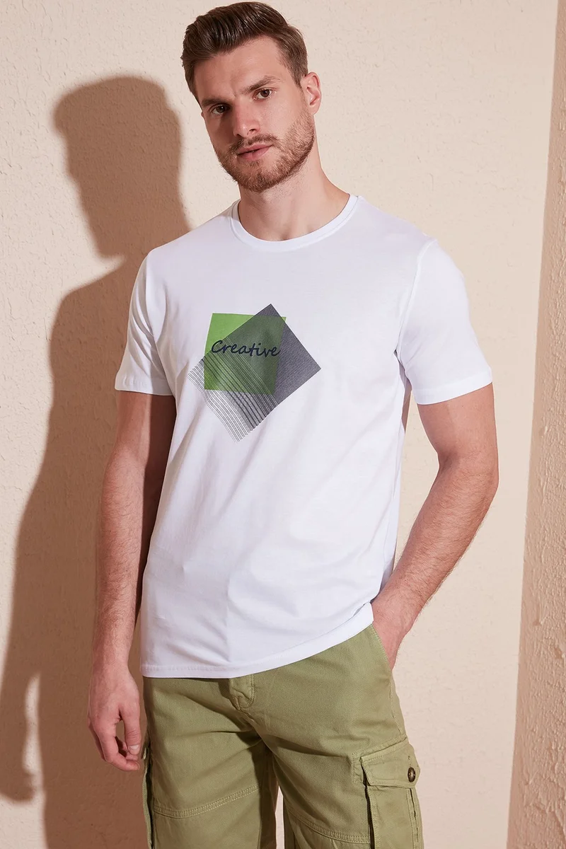 Buratti Printed Crew Neck Cotton Slim Fitt Shirt Men's T Shirt 646R3940