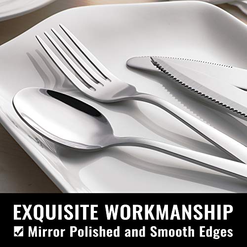 Hiware 24-Piece Silverware Set with Steak Knives, Stainless Steel Flatware Cutlery, Mirror Polished Flatware Serving Utensils Set for 4, Includes Forks Spoons Knives Silverware, Dishwasher Safe - Image 3