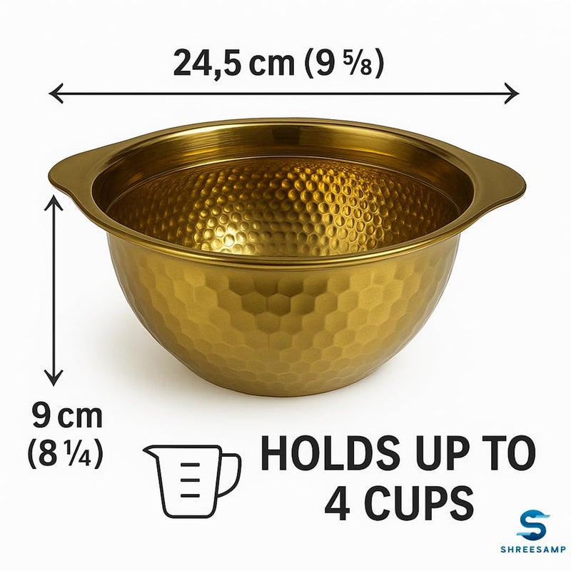 SHREESAMP SHREESAMP Food Grade Stainless Steel Cooking & Serving Bowl | 24.5 Inch Party Decorative and Dinnerware Bowl | Perfect for Everyday Use Fruit Pot Home, Parties and Event Decor | Heat Resistant Handle  - Image 2