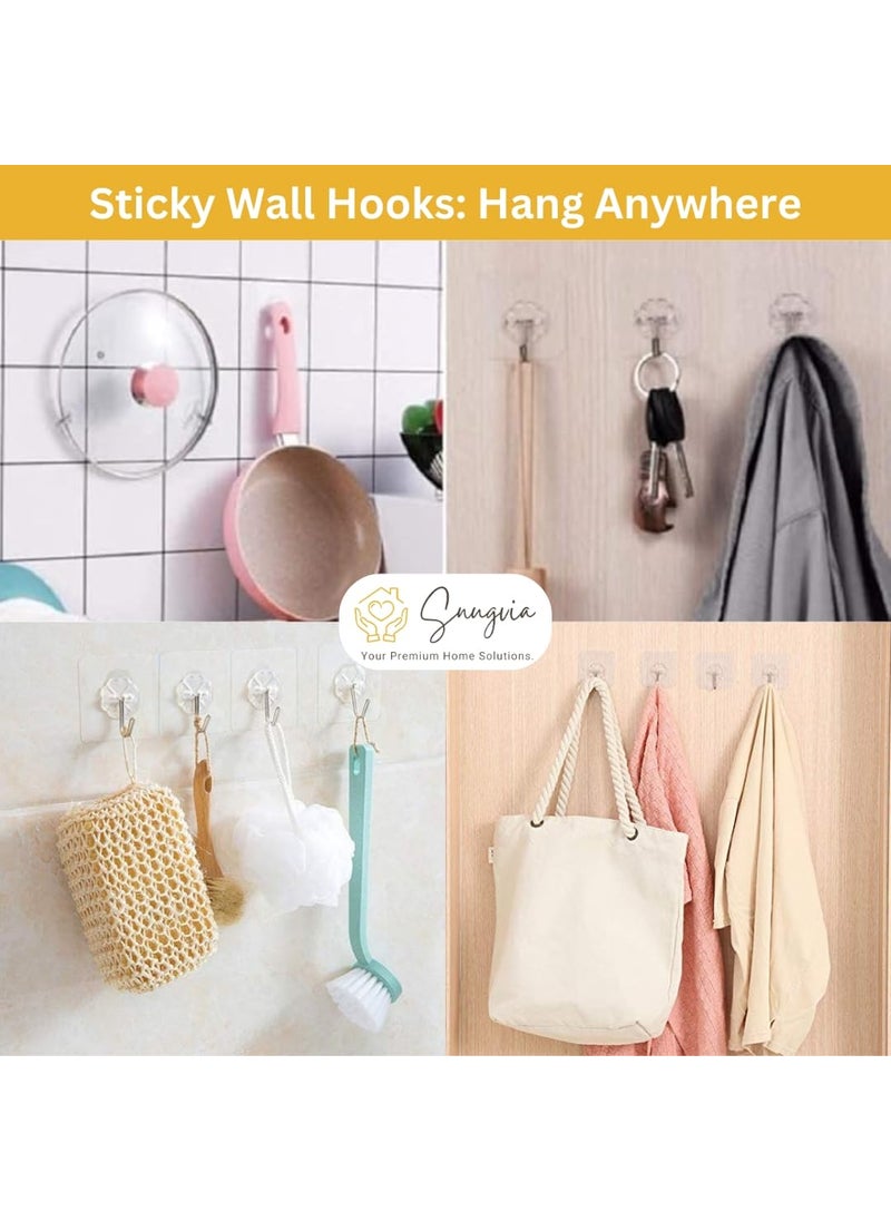 Snugvia Snugvia Sticky Wall Hooks Pack of 15 Heavy Duty Self Adhesive Hooks Waterproof Oilproof Reusable Wall Hangers for Kitchen Bathroom Shower Outdoor Use Transparent Utility Hooks  - Image 2