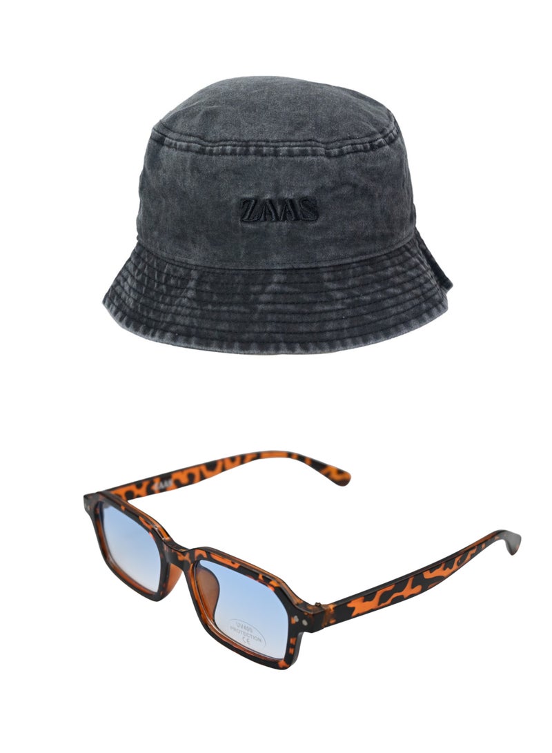 Zaas Sapphire Tortoise Sunglasses for Women  & Zaas Grey Cotton Bucket Hat for Men & Women | Unisex Lightweight Outdoor Hat with Sun Protection - Image 1