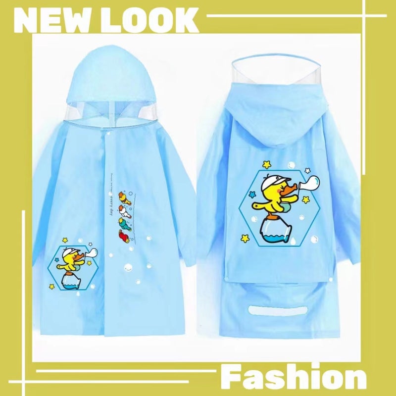Generic Cute Kids Raincoat with Extended Backpack Flap TPV102 Blue Duck (extra large lengthened with schoolbag) 