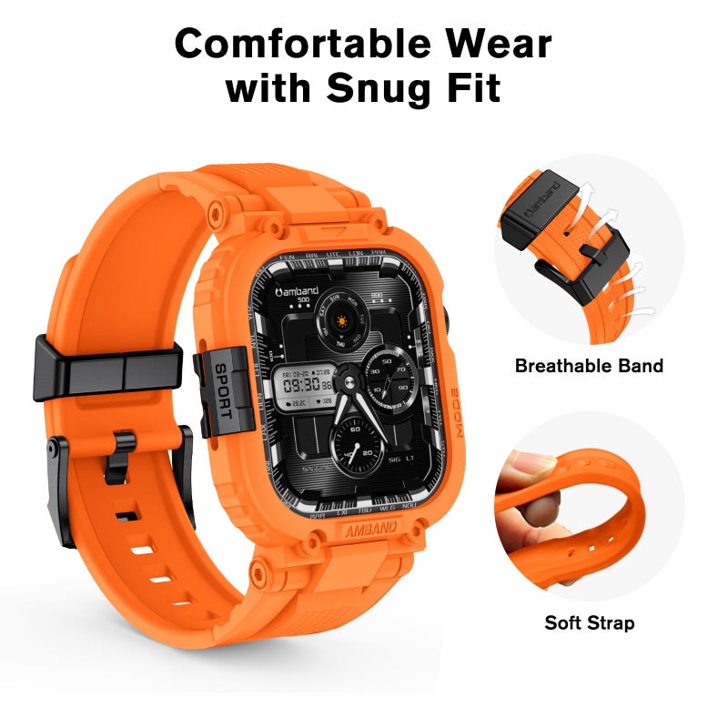 amBand Bands Case Compatible with Apple Watch Series 11/10 46mm for Men, M1 Sport Rugged Heavy Duty Cover Tactical Strap Military Grade Protective Bumper Protector for iWatch 46 mm Men, Orange - Image 4