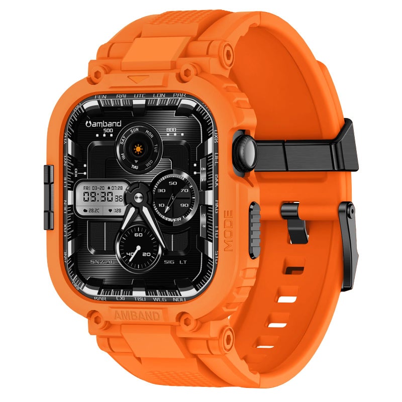amBand Bands Case Compatible with Apple Watch Series 11/10 46mm for Men, M1 Sport Rugged Heavy Duty Cover Tactical Strap Military Grade Protective Bumper Protector for iWatch 46 mm Men, Orange - Image 1