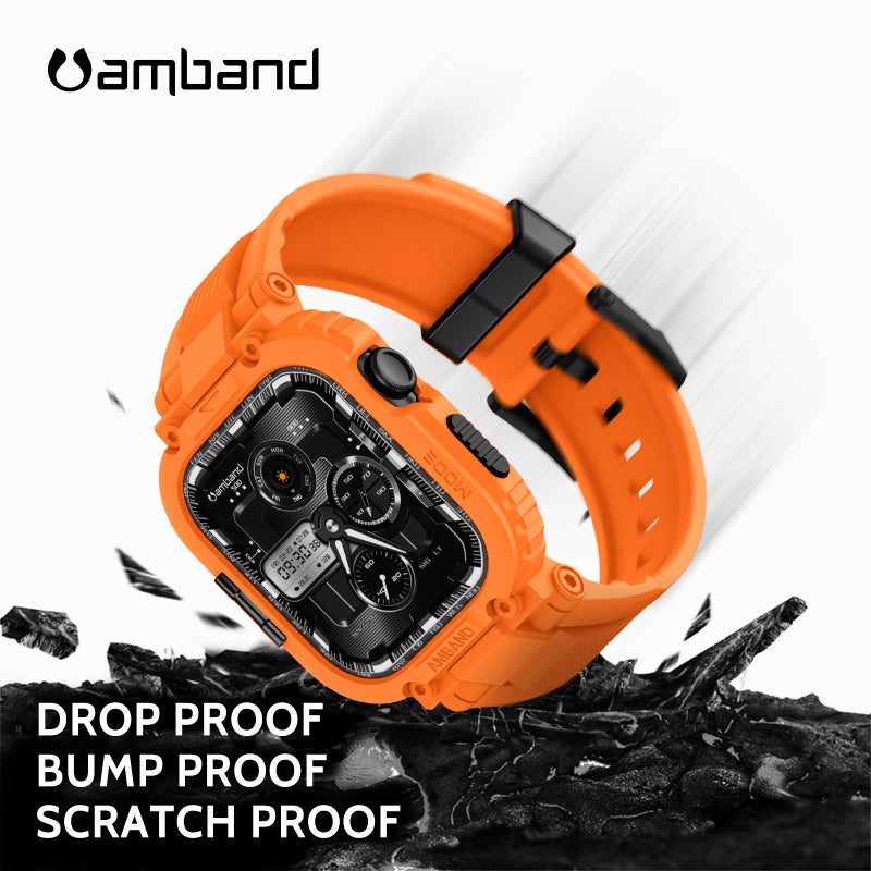 amBand Bands Case Compatible with Apple Watch Series 11/10 46mm for Men, M1 Sport Rugged Heavy Duty Cover Tactical Strap Military Grade Protective Bumper Protector for iWatch 46 mm Men, Orange - Image 3