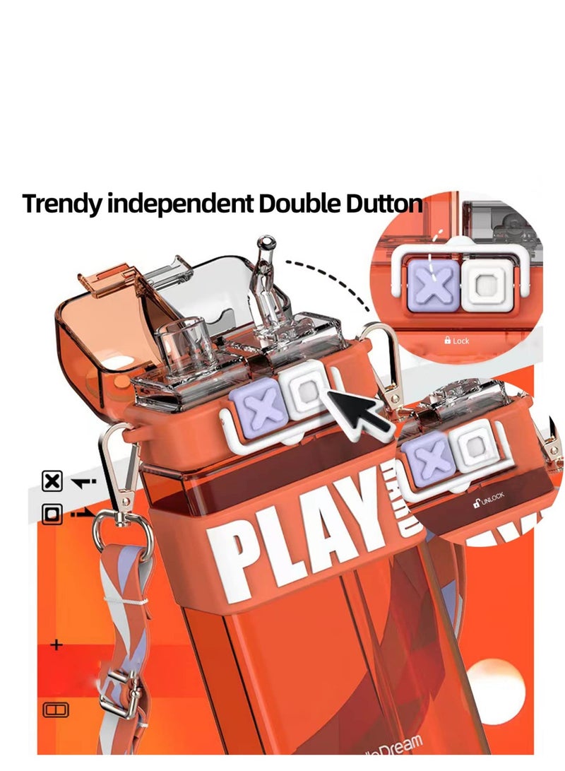 SOLARAE Water Bottles with Straw BPA Free Leak Proof Wide Mouth Auto Flip Cap Secure Lock Carrying Strap Square Bottle School Sports Picnic for Girls & Boys - Image 2