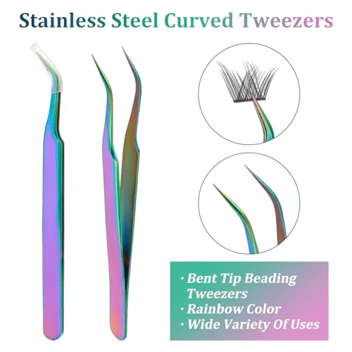 UNICRAFTALE 2pcs Stainless Steel Curved Pointed Craft Tweezer Rainbow Sticker Picking Tool Tweezer for DIY Craft Precision Tweezers Jewelry Making Electronics and Laboratory Works 12.1x0.95cm - Image 4