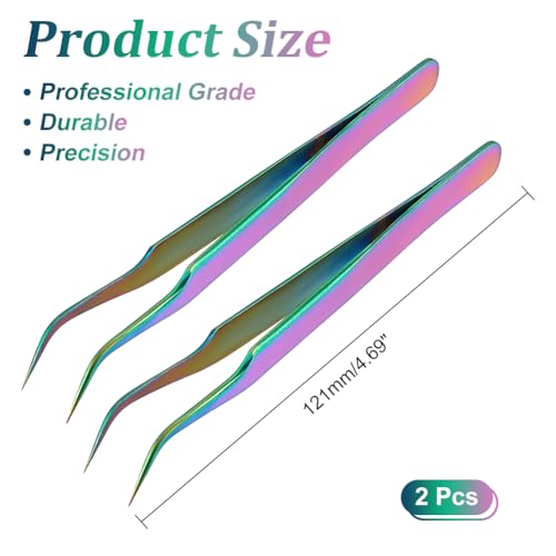 UNICRAFTALE 2pcs Stainless Steel Curved Pointed Craft Tweezer Rainbow Sticker Picking Tool Tweezer for DIY Craft Precision Tweezers Jewelry Making Electronics and Laboratory Works 12.1x0.95cm - Image 2
