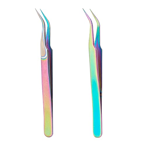 UNICRAFTALE 2pcs Stainless Steel Curved Pointed Craft Tweezer Rainbow Sticker Picking Tool Tweezer for DIY Craft Precision Tweezers Jewelry Making Electronics and Laboratory Works 12.1x0.95cm - Image 1