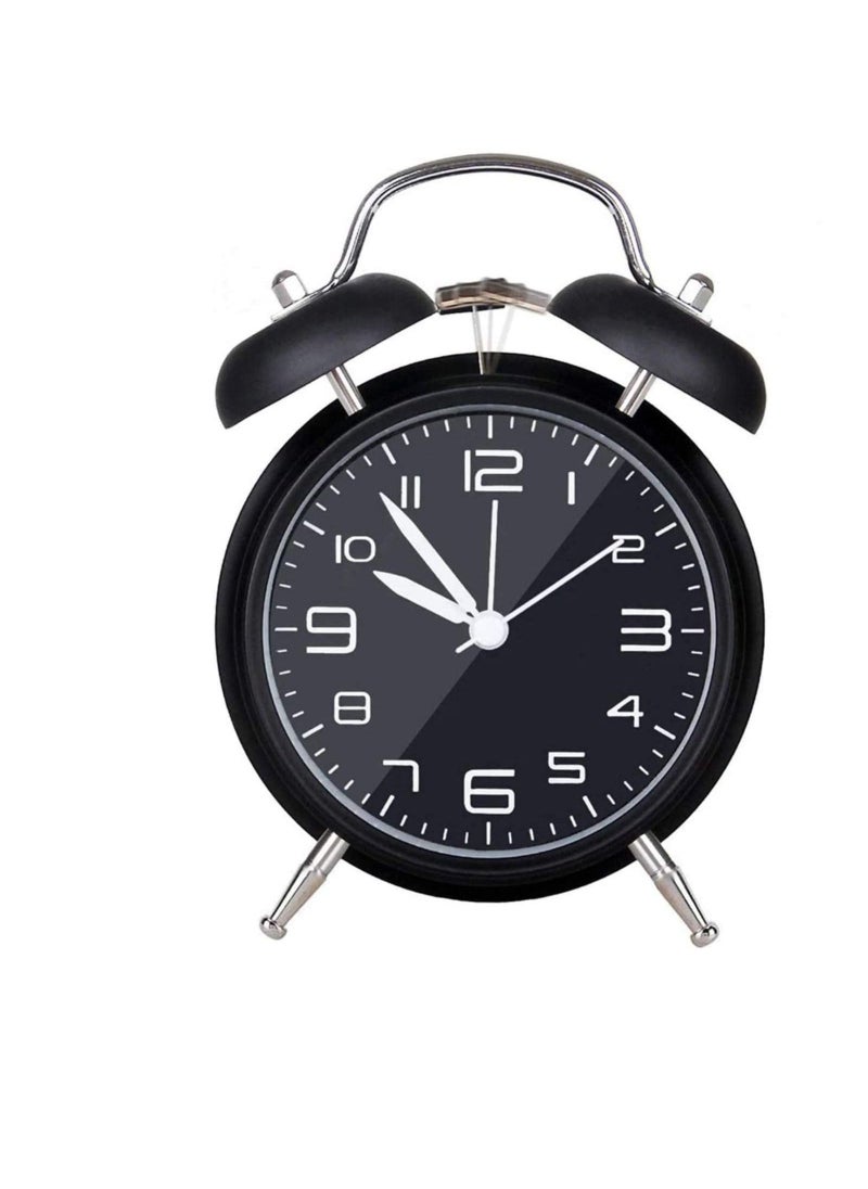 Twin Bell Alarm Clock, Black Loud Alarm Clock 3D Digital Scale with Backlight, for Heavy Sleepers, Non Ticking and Silent 4-inch Metal Bell Alarm Clock, Desk Table Clock for Home and Office - Image 1