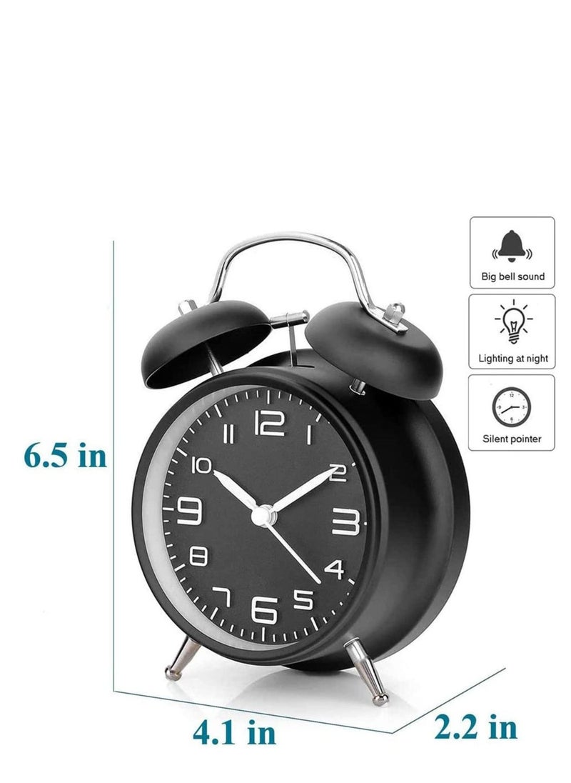 Twin Bell Alarm Clock, Black Loud Alarm Clock 3D Digital Scale with Backlight, for Heavy Sleepers, Non Ticking and Silent 4-inch Metal Bell Alarm Clock, Desk Table Clock for Home and Office - Image 4