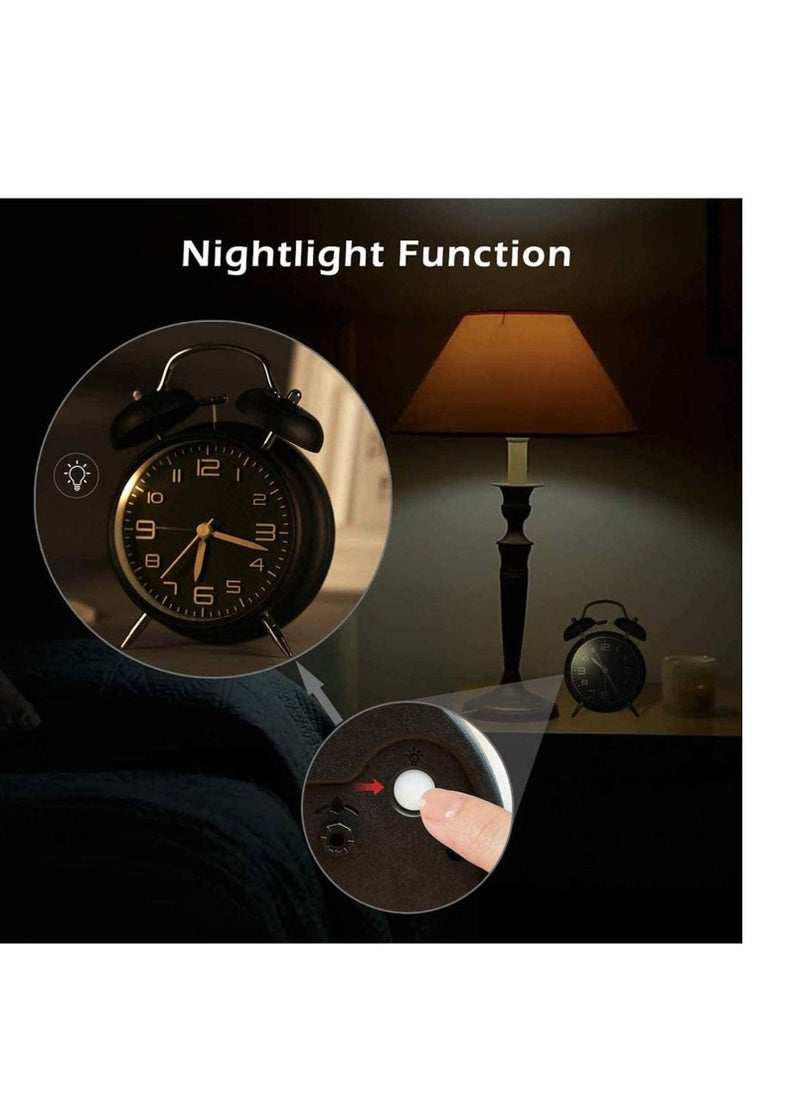 Twin Bell Alarm Clock, Black Loud Alarm Clock 3D Digital Scale with Backlight, for Heavy Sleepers, Non Ticking and Silent 4-inch Metal Bell Alarm Clock, Desk Table Clock for Home and Office - Image 3