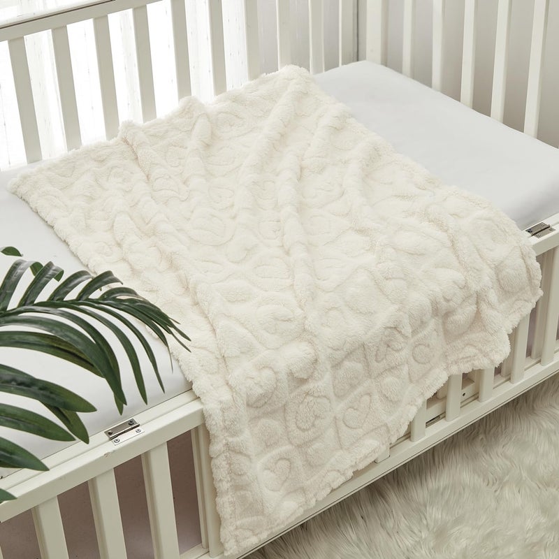 Crevent 30""X40"" Cozy Soft Warm Sherpa Baby Blanket For Girls Boys  Newborn Essentials For Infant  Baby Shower Receiving Gift - White Heart - Image 1